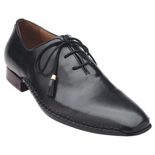 Belvedere "Barcelona" Macchiato Black Genuine Italian Calf Plain Toe Lace-Up Shoes A1.
